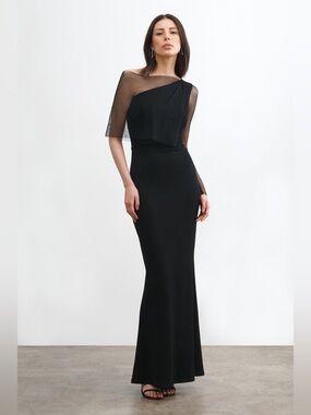 Marcella Valeria European Ponte One Shoulder Maxi Dress Gown Size Medium Black